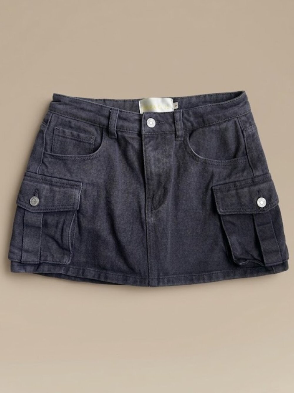 CARA CLUB Grey Denim Cargo Mini Skirt - Y2K Utility Low Rise Skirt - Small